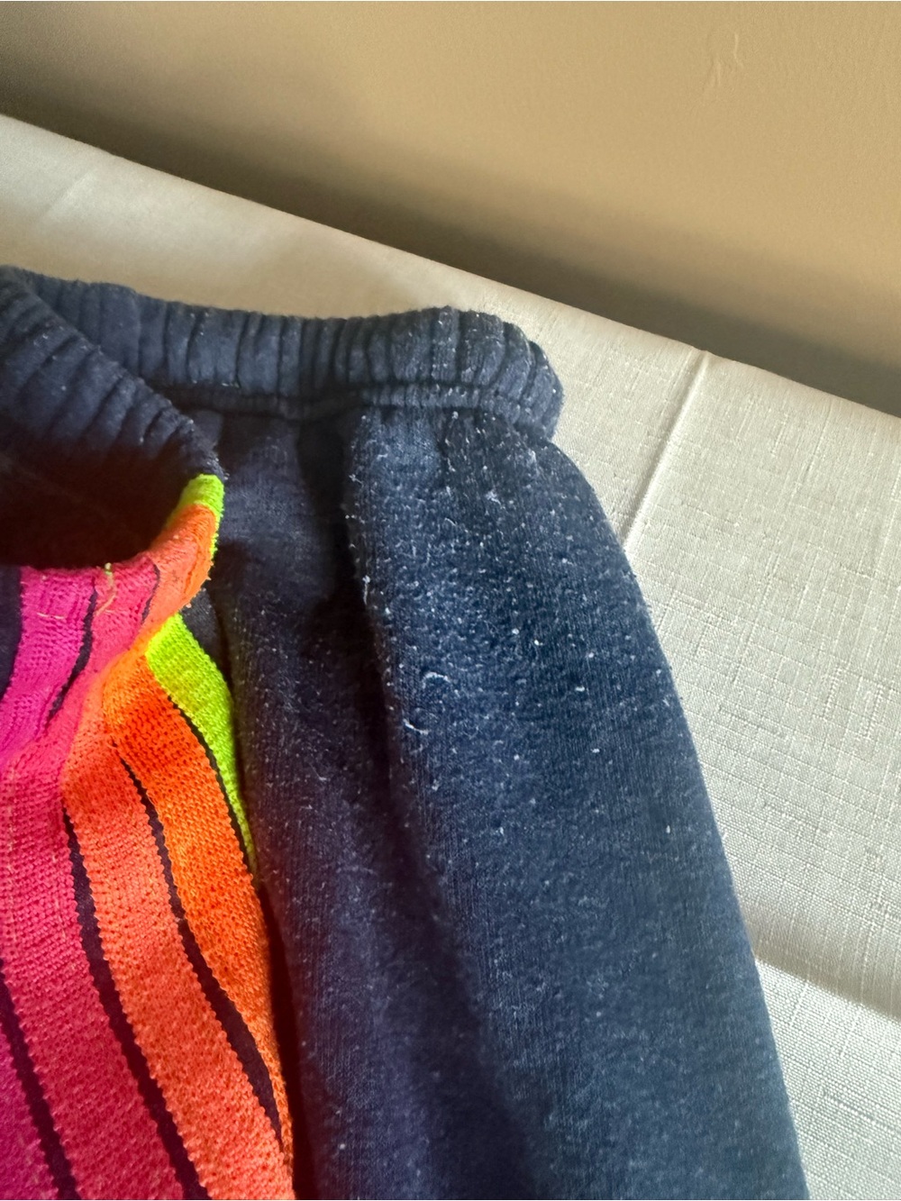 Aviator Nation Dark Navy Joggers with Neon Pink, Orange & Yellow Stripes - Picture 5 of 7
